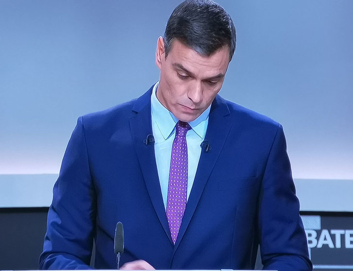 El Presidente en funciones, Pedro Sánchez, en el debate electoral