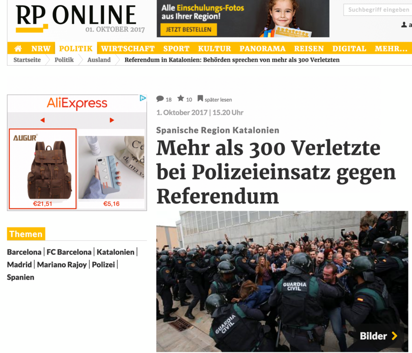 Portada de RP Online, prensa alemana. 1-10-2017