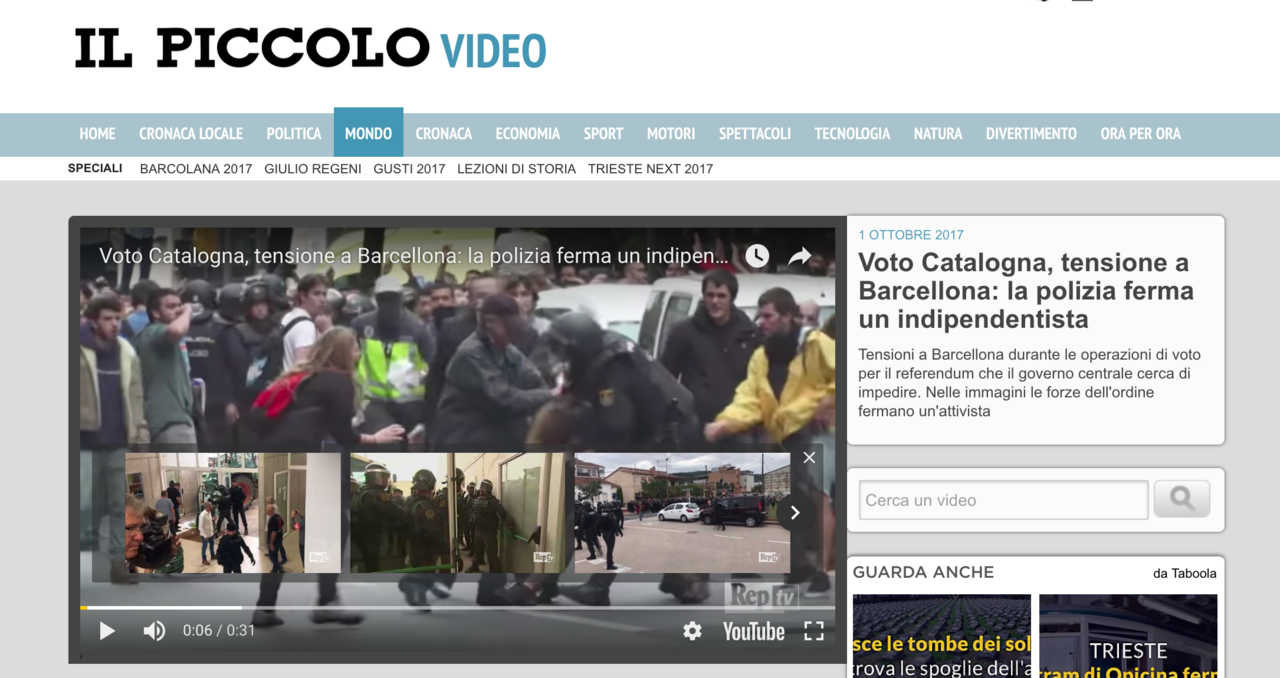 Portada de Il Piccolo, Italia. 1-10-2017