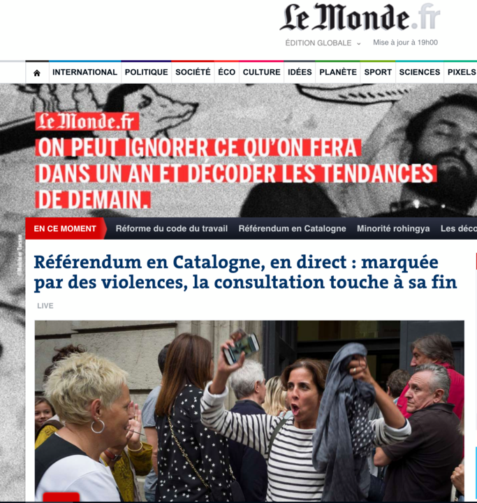 Portada del diario franc&eacute;s Le Monde. 1-10-2017