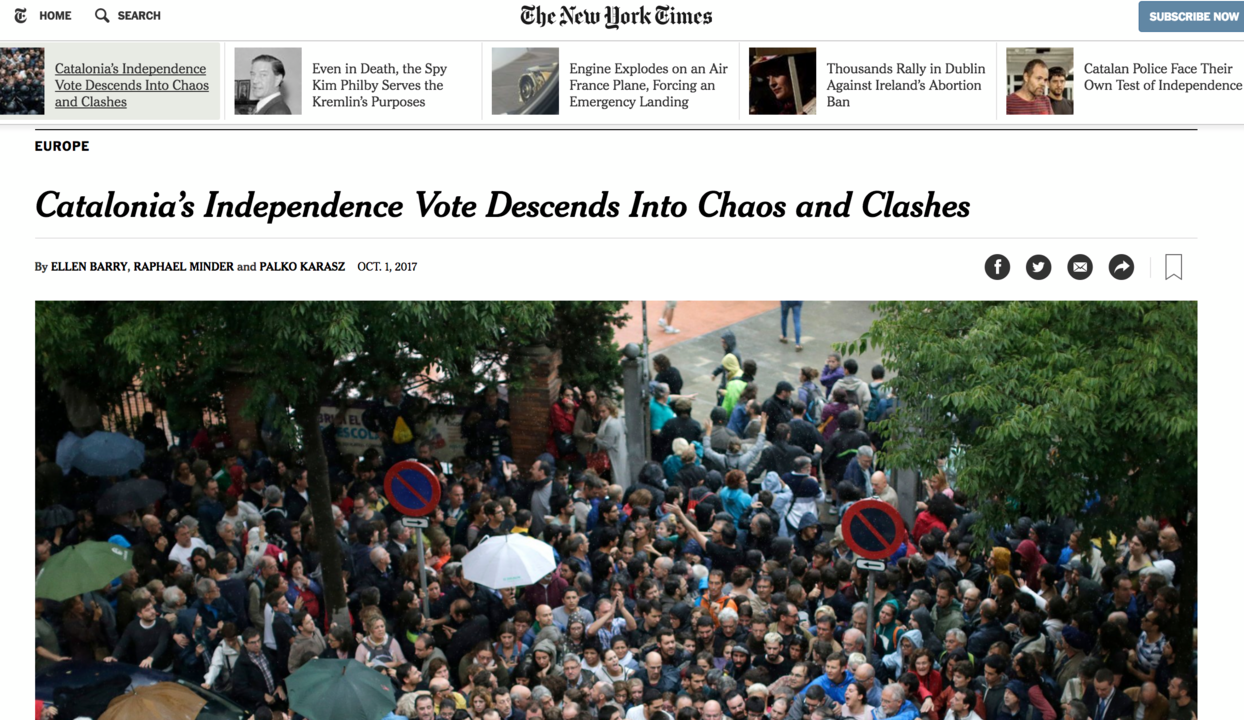 Portada del peri&oacute;dico estadounidense The New York Times, 1 de Octubre.