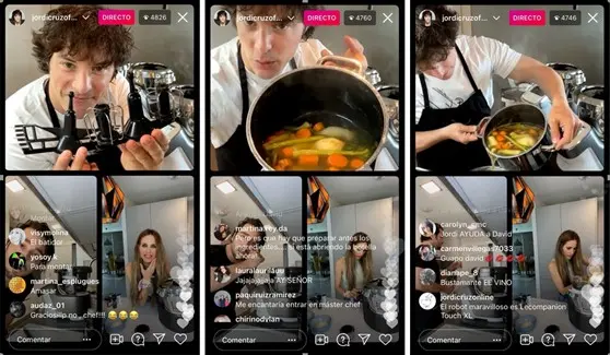 Directo de Jordi Cruz cocinando con Vanesa Romero y David Bustamante. Vía Instagram.