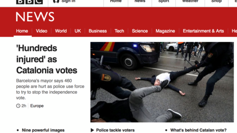Portada de la cadena de noticias inglesa BBC. 1-10-2017