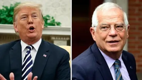 Imagen en la que aparece el presidente Donald Trump y el ministro espa&ntilde;ol Josep Borrell