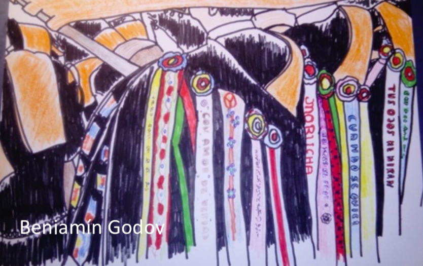 Cuadro de tunos, detalle de las cintas. Benjamín Godoy.