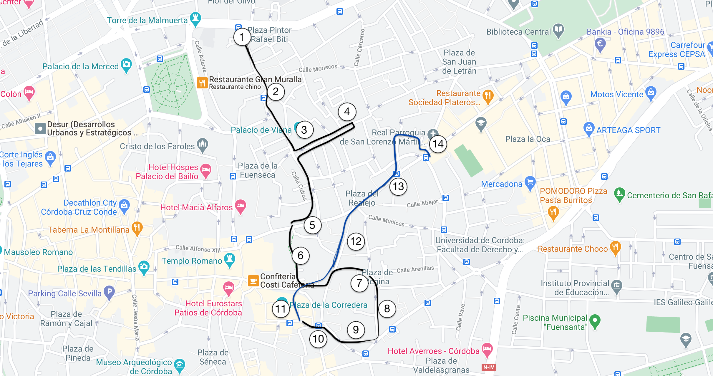 mapa ruta intramuros Córdoba
