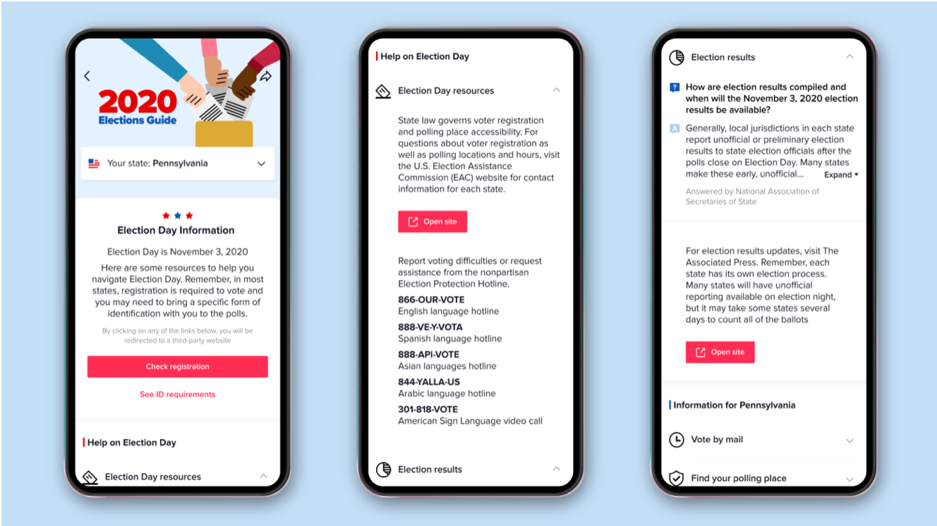 Captura de pantalla de la guía de las elecciones de EEUU en TikTok
