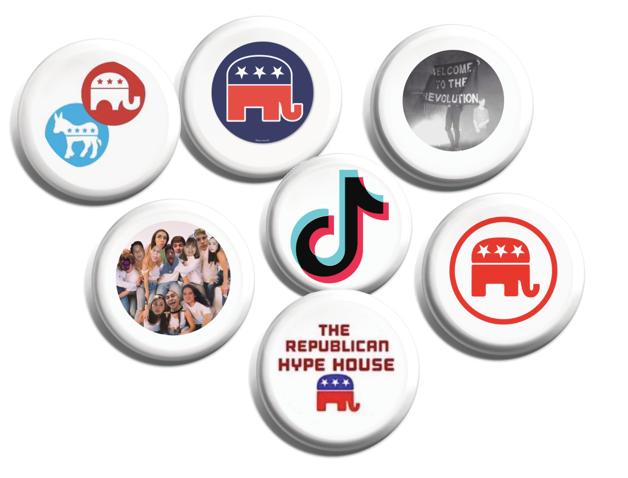 Ilustración con los principales símbolos de los partidos y algunos logos e imágenes de las hype houses en TikTok. Realizada por The New York Times