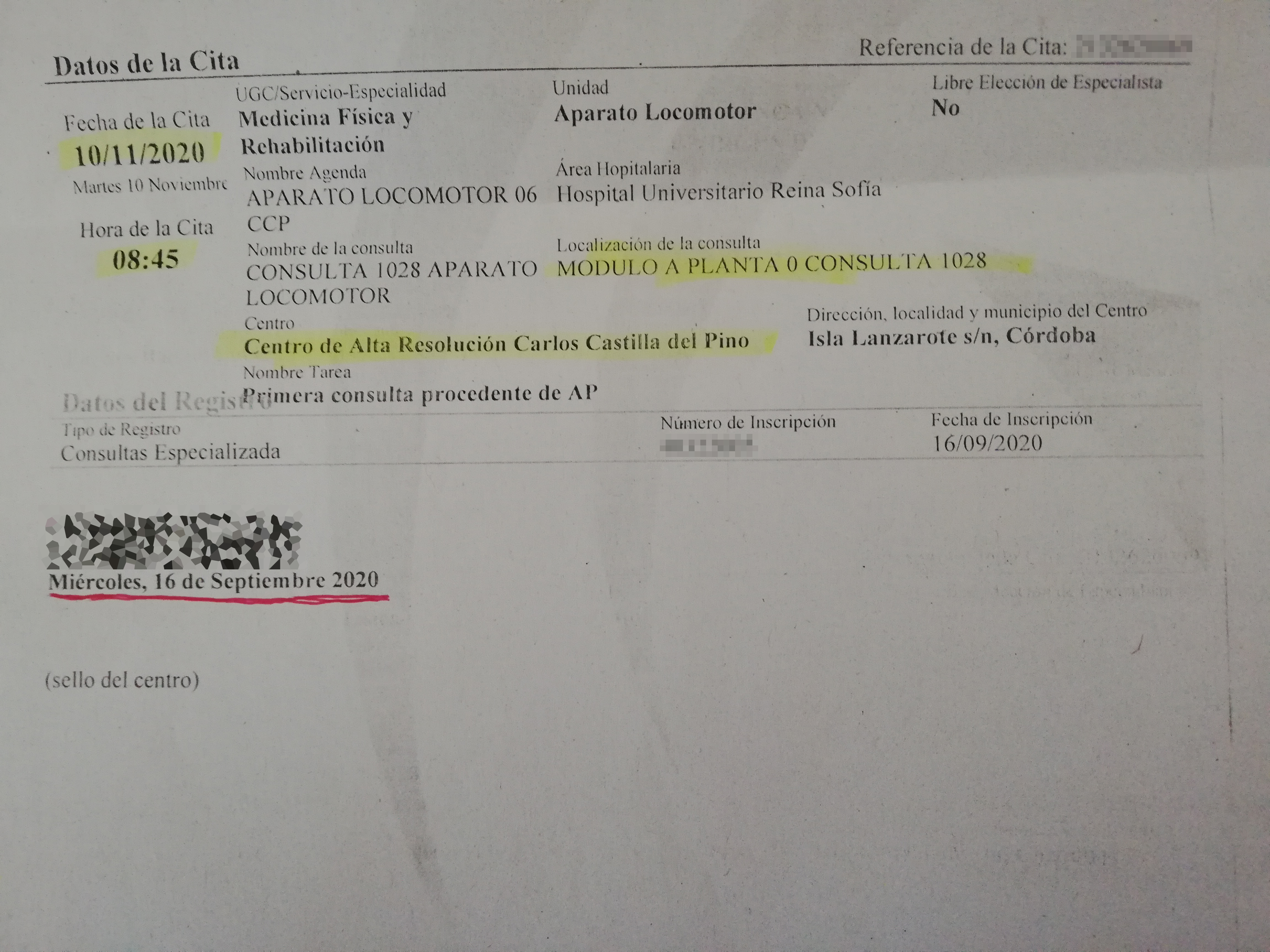 Datos de la cita médica