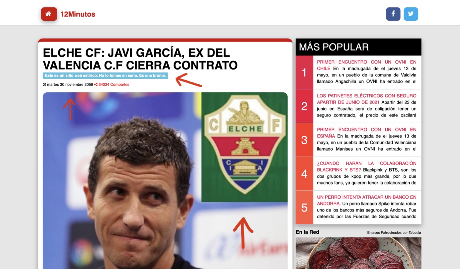 Es un contenido satírico que pertenece a 12minutos, una web de bulos y fake news.