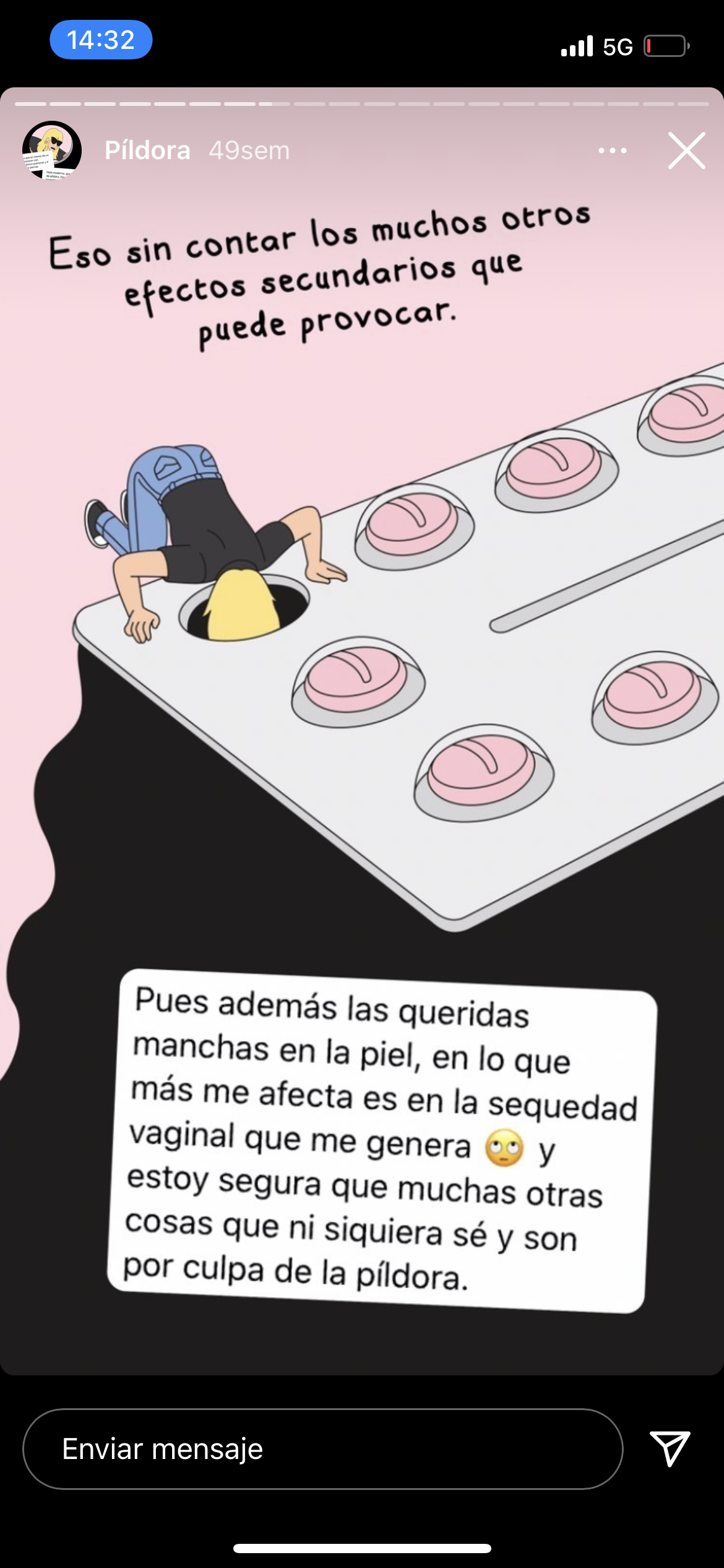 Bulos sobre la pastilla anticonceptiva. Foto: historia destacada de cuenta de IG @modernadepueblo.