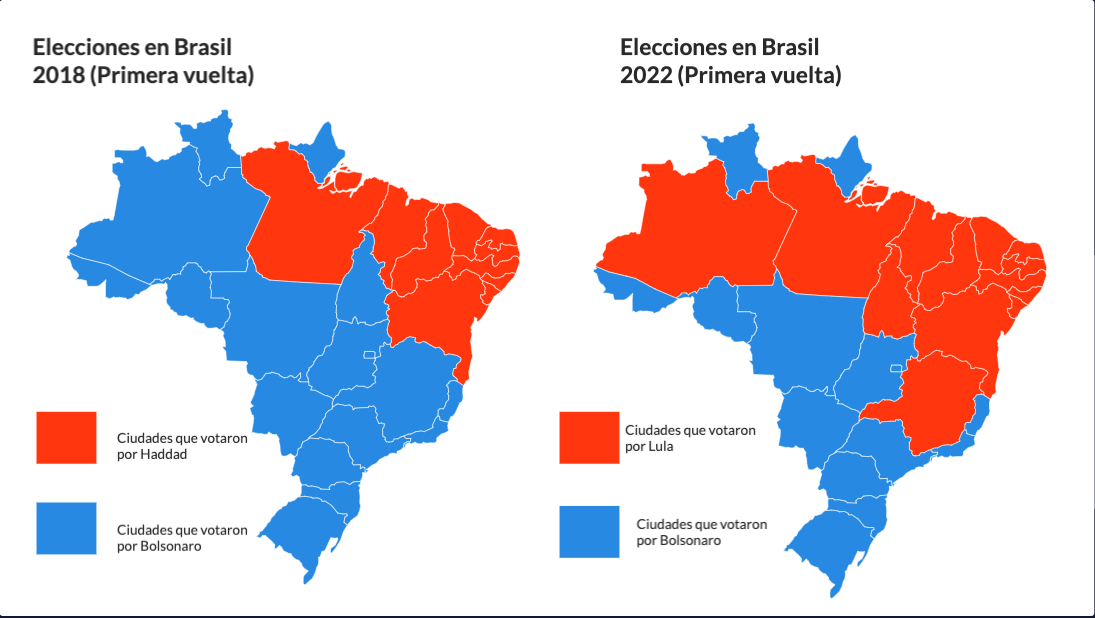 Mapa de votaciones Brasil 2018-2022 (primera vuelta)