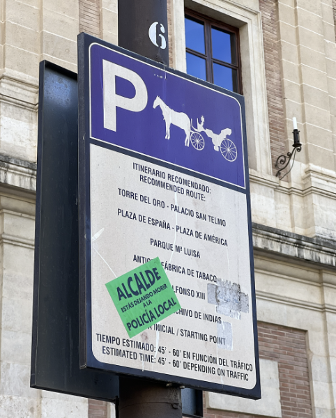 Cartel donde se encuentra la información del recorrido que hacen los carruajes. Se encuentran presentes en todas las paradas marcadas por el Ayuntamiento.